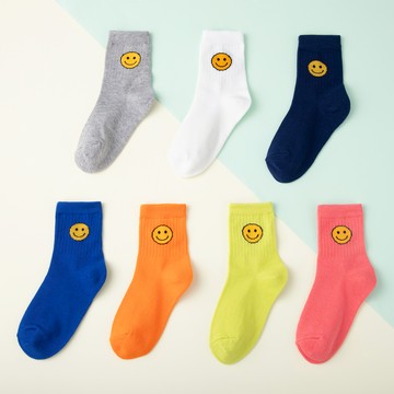 BASE ALPHA ESSENTIALS 兒童笑臉彩虹中筒襪 7雙組  多色  2號(3~4歲/14~16cm)