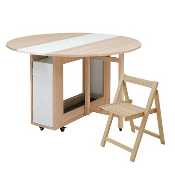 E-home Fika悠享系1開1門一桌四椅折合蝴蝶圓形餐桌椅組-幅120cm(GU016A+GU017A)原木色