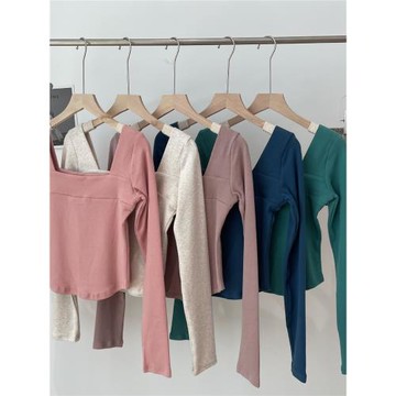 秋冬舞蹈上衣新款女裝磨毛棉露背方領長袖T恤短款藝考基礎形體服