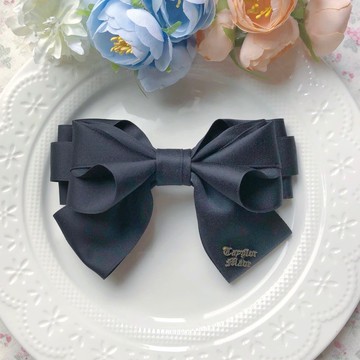 特大氣質素色立體蝴蝶結彈夾髮夾-黑色