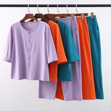 夏季薄款七分袖套裝女中老年純棉寬松睡衣睡褲老太太純棉汗衫套裝