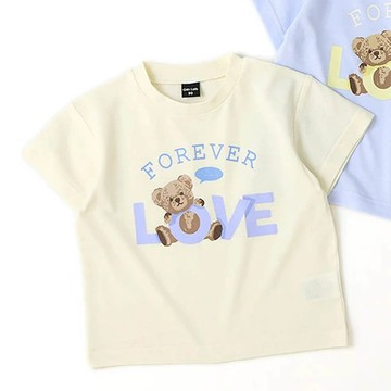 日本 ZOOLAND - 甜美女孩圓領短袖上衣-LOVE熊-象牙白