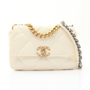 CHANEL 香奈兒 19 口蓋包 肩背包 白色 菱格紋 羊皮 AS1160 【二手名牌BRAND OFF】