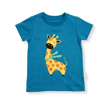 Uneed 氧化鋅天絲短袖上衣-長頸鹿 湛藍【100cm-140cm】