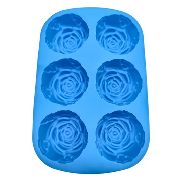 AHA 一法 6杯矽膠玫瑰模 食品級矽膠 耐熱耐冷 台灣製  玫瑰模 藍色 + 綠色 + 紫色 顏色隨機  1個