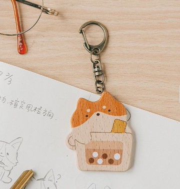 【Simple Zone】遊木時光 woodtime隨行小WOOD鏡隨身鏡 / 鑰匙圈 / 造型吊飾(珍奶柴犬)