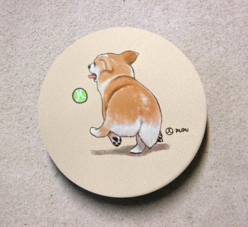 柯基屁屁-原創插畫-MIT鶯歌-UV直噴-陶瓷吸水杯墊文創柴犬