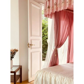 粉色u型導軌床幔蚊帳家用臥室雙層加厚保暖防塵遮光布公主風1.8m