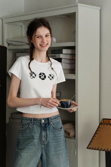 畢業季 / 復古針織短袖T恤 / 拼布刺繡