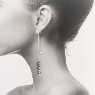 925銀  黑天鵝 黑珍珠耳線