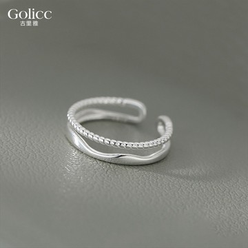 Gulicc 戒指 簡約縷空線條雙層戒 食指戒