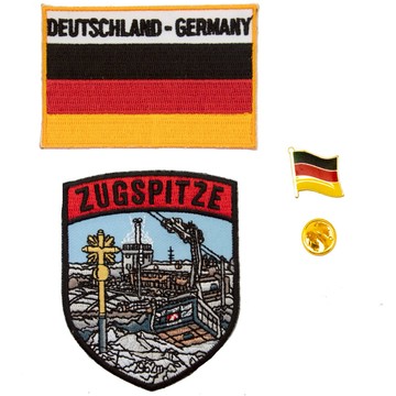 潮流補丁背膠布章 三件組 祖格峰地標＋德國國旗刺繡+國旗別針 DIY士氣章 布標燙貼 臂章 布標 刺繡燙布貼 徽章 刺繡布貼 補丁刺繡