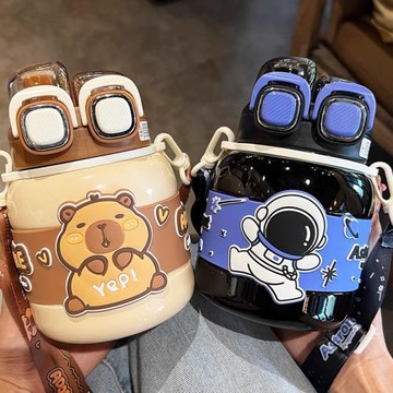 (免運)卡皮巴拉兒童可愛保溫水杯小學生上學專用雙飲水壺男女孩大肚杯子