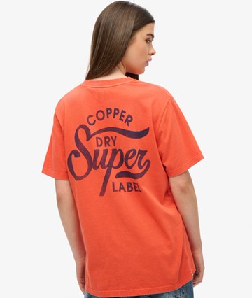 Superdry Women's Oversized Copper Label Chest Graphic T-shirt Orange Size: L
