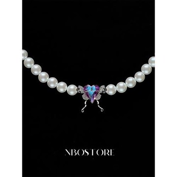 NboStore原創滿鉆蝴蝶愛心鋯石百搭貝珠項鏈情侶