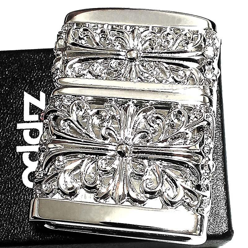 ジッポ メタルジャケット ダブルクロス ZIPPO ライター 超重厚 ニッケル鏡面仕上げ シルバー 銀 メンズ かっこいい 十字架 プレゼント