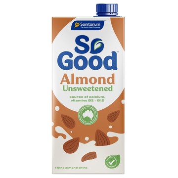 So Good 無糖杏仁奶 高鈣低脂 素食者適用 無乳糖無麩質  1L  1瓶