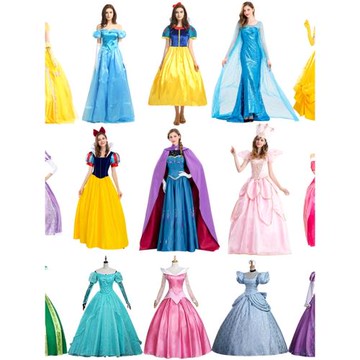 萬圣節白雪公主裙睡美人長發艾莎灰姑娘服裝貝爾安娜成人晚禮服女