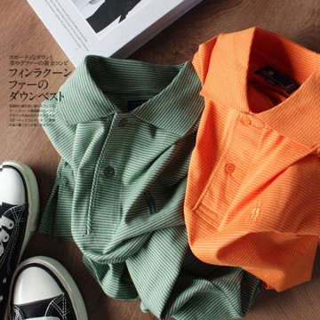 出口旦  水洗磨毛棉質料 夏季男士撞色條紋口袋刺繡短袖休閑T恤潮