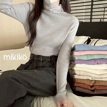 美木子｜針織上衣 針織毛衣｜反折高領素面針織打底長袖 多色【T11041】堆堆領 高領針織衫 針織內搭 秋冬疊穿