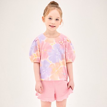 韓國 Jelispoon - 浪漫花印挖背上衣短褲套裝-粉紅