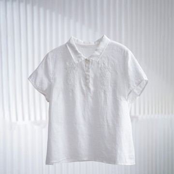 日系刺繡翻領短袖襯衫上衣197036