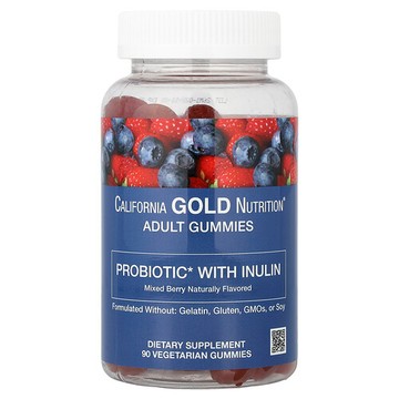 California Gold Nutrition, 益生菌菊粉軟糖，含維生素 C、葉酸、漿果提取物混合物和有機菊粉，天然混合漿果味，90 粒素食軟糖
