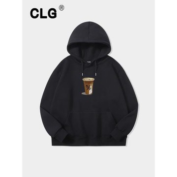 香港潮牌美式秋冬連帽衛衣男士咖啡印花新款休閑重磅寬松加絨上衣