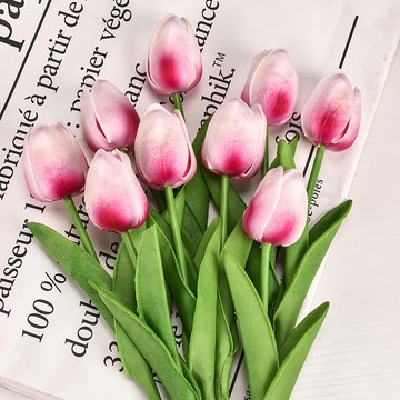 仿真鬱金香 Set 10支 PU材質花 總高34cm  玫红色