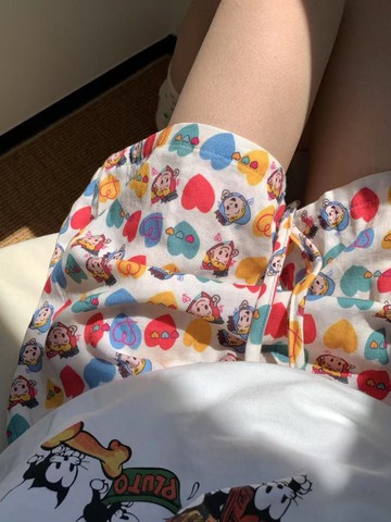 新款全棉雙層紗 卡通可愛 寬鬆睡褲 可外穿可居家 短褲 有口袋 女生家居服 可愛睡褲