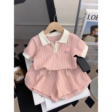🎀biubiu童裝🎀女童套裝新款洋氣時髦Polo兒童寶寶短袖兩件套夏季分體時尚潮