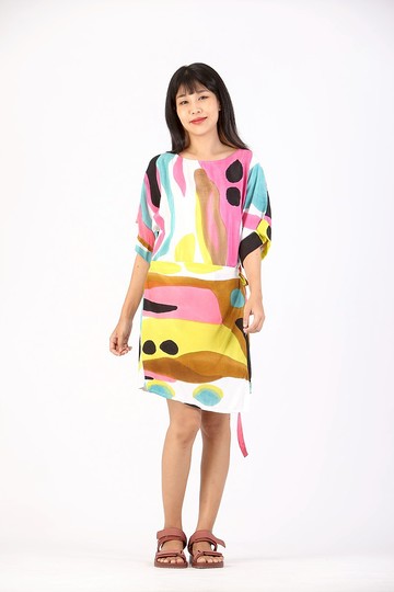 Short Dress Cotton Rayon Hand Paint