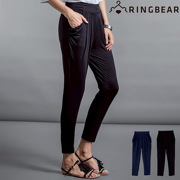 哈倫褲--絲柔涼感塑型美腿鬆緊雙口袋牛奶絲顯瘦窄管哈倫九分褲(黑.藍L-5L)-P101眼圈熊中大尺碼