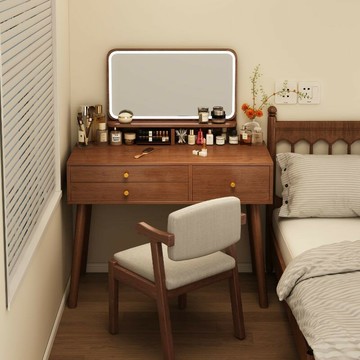 化妝桌 鏡台 梳妝台 免運 開立發票 中古風實木梳妝臺新款小型臥室收納書桌現代主臥女生化妝桌柜