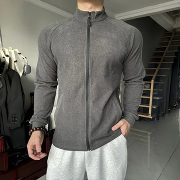 限時優惠 休閒加絨保暖立領外套 秋冬健身男士重磅雙面德絨修身加絨保暖外套運動休閒拉鍊立領長袖