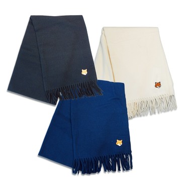 Maison Kitsune 刺繡狐狸Logo羊毛圍巾(多色任選)