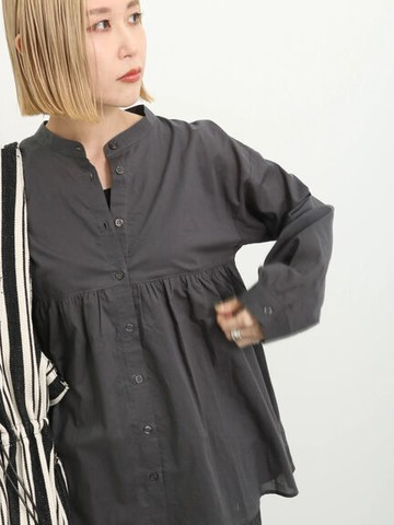 輕棉素材透明感縮褶襬圓領襯衫(FG41L0A0680) - Samansa Mos2 blue