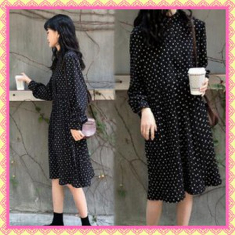 即納 ワンピース レディース ドット柄ワンピース プリーツワンピース 長袖 きれいめ 清楚 水玉 オールシーズン 大人可愛い 通販 Lineポイント最大1 0 Get Lineショッピング