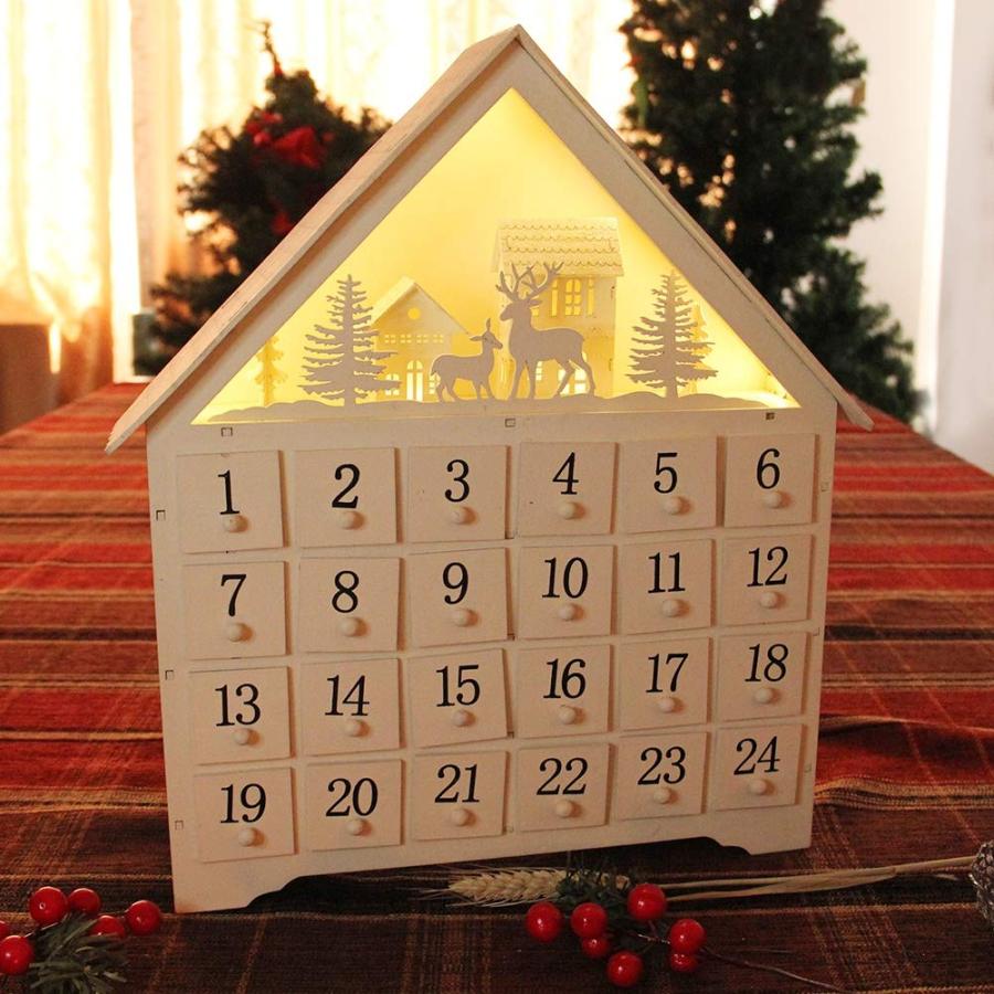 SAND MINE Countdown to Christmas Wooden LED Lighted Advent Calendar, 24 Drawers (White)[並行輸入品]