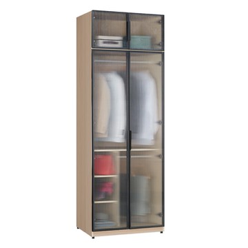 文創集 維爾四門2.7尺鋁框玻璃加高衣櫃組合-80x58x236cm免組