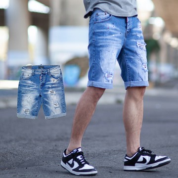 【NB1415J】韓國製彩色油漆噴點無破補丁刷白牛仔短褲(LE-HB921)