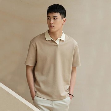 夏季新款撞色翻領針織短袖POLO衫男潮牌休閑寬松日系純色男士T恤
