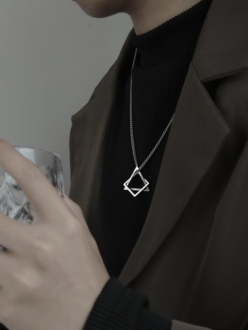 純銀幾何項鏈男潮個性簡約小眾潮流搭配衣服街頭時尚百搭男士吊墜