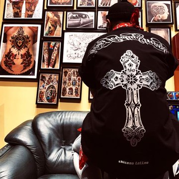 紋身師重磅330克！ 十字架燙銀310克純棉大碼美式復古VintageT恤