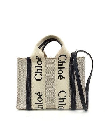 chloe 杏色 Woody Tote 帆布手提托特包 手提包 肩背包