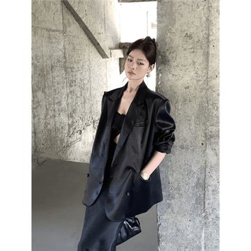 (免運)黑色高級綢緞小西裝外套女2025新款西服氣質名媛高級感超好看休閑