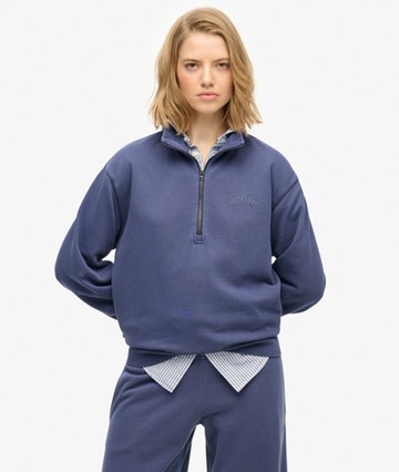Superdry Women's Essential Logo Garment Dye Half Zip Jumper Navy Size: 12
