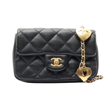 CHANEL 香奈兒 黑色 菱格紋 羊皮 Mini Coco 愛心鍊帶 肩背包 金釦 【二手名牌BRAND OFF】