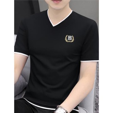 莫代爾純棉短袖T恤男裝2026年夏季新款潮牌重磅假兩件V領上衣寬松