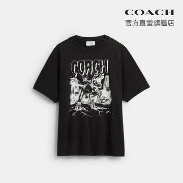 【COACH】DINOSAUR CITY 圖案休閒棉質T恤-黑色(CDO95)｜官方直營